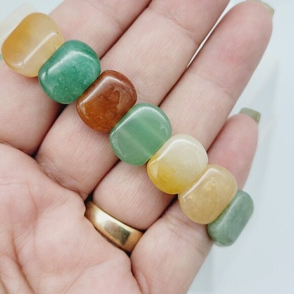 Multi Colored Agate Beaded Stretch Bracelet Semi Precious Gemstones 6.5" - Picture 1 of 6